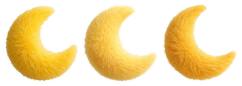 PNG Fluffy yellow crescent moons, element set on transparent background