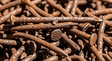 Fototapeta premium Rusty Nails Pile Closeup Industrial Background.