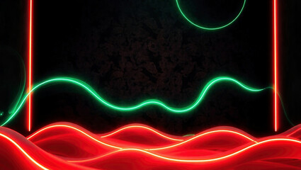 Neon Lights Abstract Visual: Glowing Lines and Colorful Waves for Futuristic Art with Red and Green Contrast