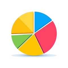 Colorful 3D Pie Chart with Shadow, Isolated on White Background, Data Visualization.