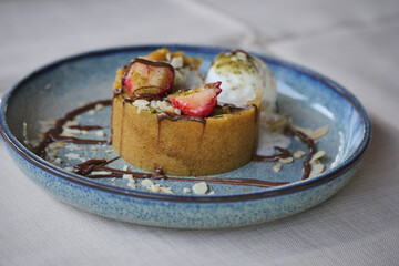 Dessert with ice cream and fresh strawberries