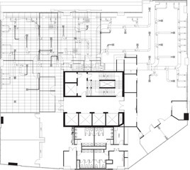 “Vector Engineering Drawing of Office Air Conditioning and Duct Layout Design for Workspace”