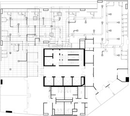 “Vector Engineering Drawing of Office Air Conditioning and Duct Layout Design for Workspace”