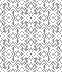 “Seamless Black and White Geometric Mandala Pattern Vector Illustration”