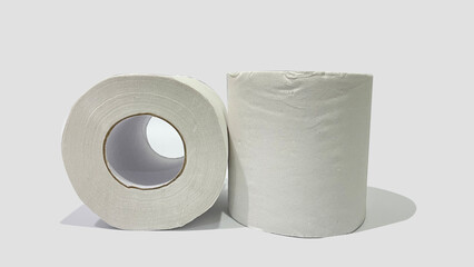 Two roll of toilet paper isolated on white background. Close-up image of toilet paper.