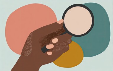 Obraz premium Hand holding magnifying glass over abstract shapes