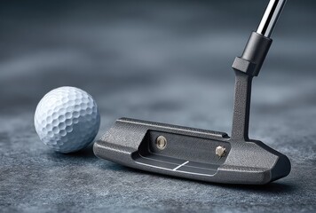 Golf putter and ball on a textured surface