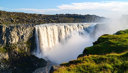 Majestic waterfall cascading over basalt cliffs