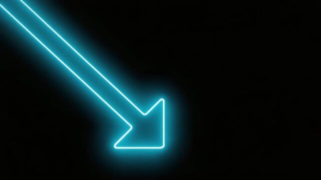 Glowing Neon Arrow Pointing Down Right Minimal Direction Icon on Dark
