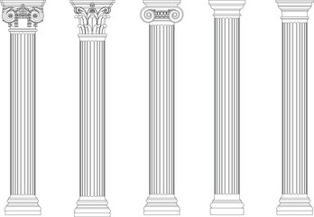line drawing of five different types of classical Greek and Roman columns