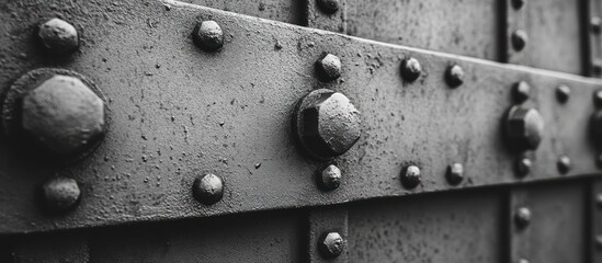 Close-up view of aged metal with rivets.