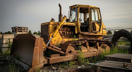 Rusty Old Bulldozer Abandoned in Field.