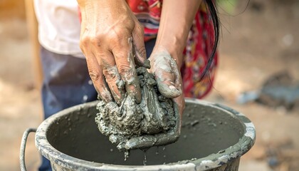 Hands working with mud