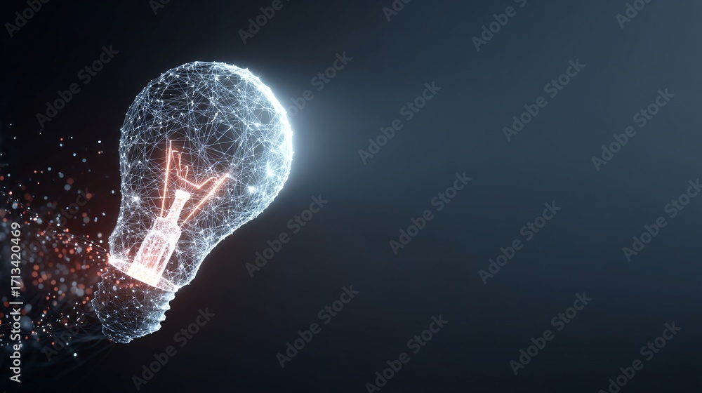 Poster abstract glowing lightbulb idea concept digital network connection innovation technology
