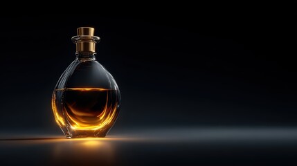 Elegant Glass Bottle with Golden Liquid on Dark Background