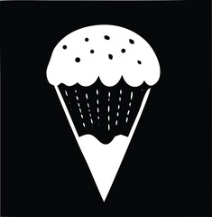 Whimsical cupcake illustration with dots on top and dark frosting in a crisp cone perfect for sweet treats and dessert designs