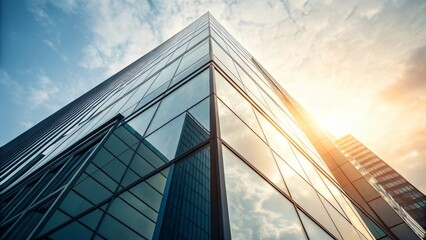 Modern Glass Skyscraper Architecture Cityscape at Sunset Business Building Exterior