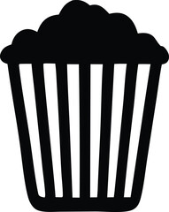 Classic cinema popcorn bucket silhouette icon for movies entertainment and snacks this simple black and white design is versatile