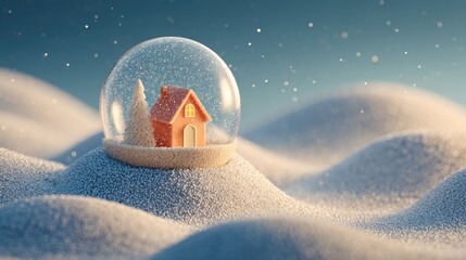 Snow globe with a small house, nestled in snow