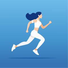 Fototapeta premium Energetic Woman Running A Vector Illustration Depicting Fitness and Active Lifestyle on a Blue Background