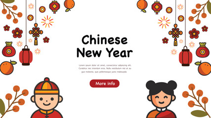 Chinese new year festive background with kids lantern and decoration