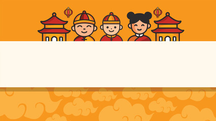 Cute kids celebrating Chinese New Year traditional culture background