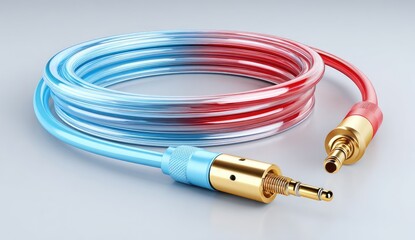 Fototapeta premium Coiled audio cable with vibrant blue-red gradient