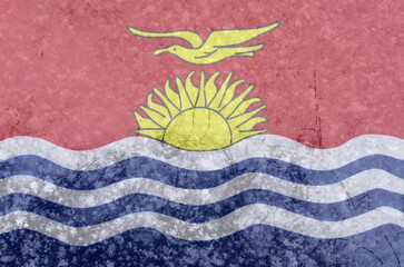 National flag of Kiribati on a background of snow with large snow crystals close-up