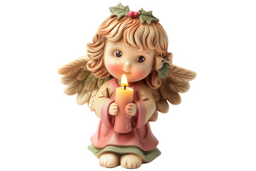 Fototapeta premium A Christmas angel figurine holding a candle, isolated on a transparent background.