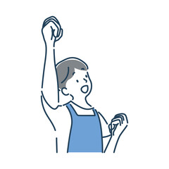 楽しく仕事をする若い笑顔の男性保育士のシンプルな線画イラスト素材