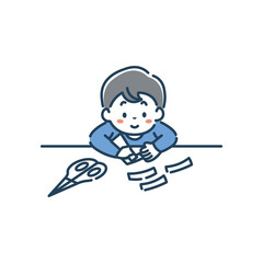 笑顔で工作をする男の子のイラスト素材