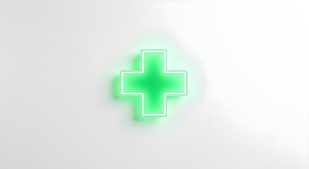 Obraz premium Glowing green neon cross on a white wall.