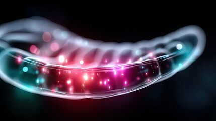 Abstract 3D Anatomy Render of Human Stomach with Glowing Lights on Black Background