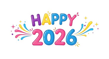 Happy year two thousand and twenty six with colorful decoration on a white background illustration