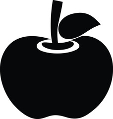 Simple silhouette of a black apple with stem and leaf isolated graphic element for healthy eating and education