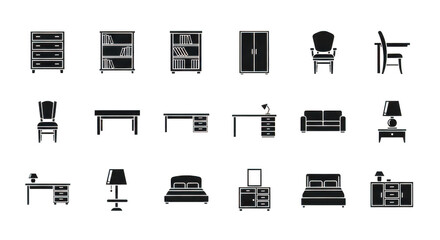 Collection of antique furniture line drawings isolated on transparent background