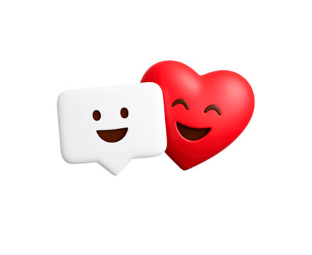 Smiling heart and chat bubble emoji representing love and communication on transparent background, PNG - Powered by Adobe