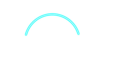 bright cyan, light blue neon glowing curved line, neon glowing arc, neon effect on white background