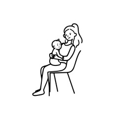 Black and White Vector Illustration of a Beautiful Mother Caring for Child in Minimalist Line Art Style