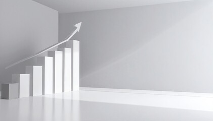 A bright, airy white room featuring sleek, modern stairs ascending to a higher level, illuminated by natural light streaming through large windows.