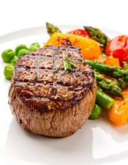 Grilled steak with colorful vegetables
