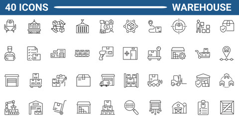 Warehouse line icon set. Outline icon collection. Editable stroke. Vector illustration
