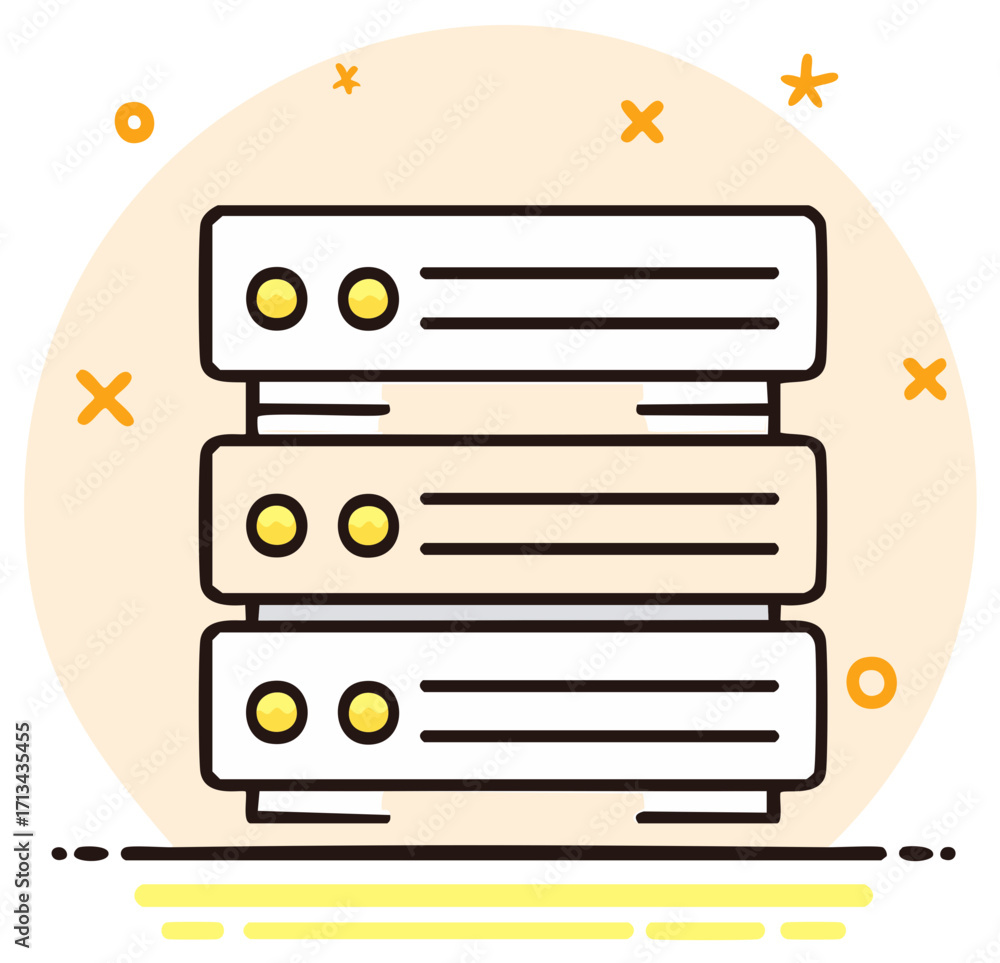 Poster database server illustration with colorful design elements, networking and storage concept