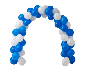 Blue and white balloon arch for celebrations and events on transparent background, PNG