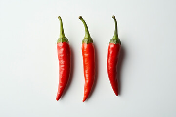 Three red chili peppers isolated on white background