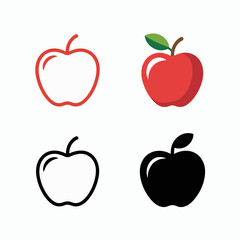Apple Icons Set in Red and Black Outline and Solid Design Isolated on White