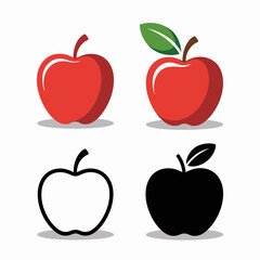 Apple Icons Set in Red and Black Outline and Solid Design Isolated on White