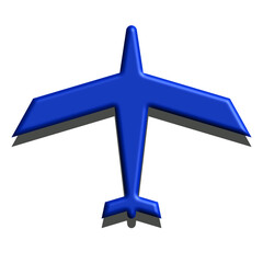 Fototapeta premium Top down view of a simple blue 3D airplane icon.