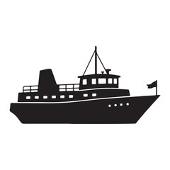 Obraz premium Black Silhouette of Cruise Ship with Mast and Flag Maritime Travel and Ocean Transportation Vector Illustration for Nautical Design and Sea Adventures