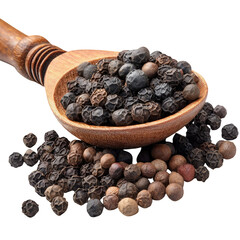 Wooden spoon filled with black peppercorns (6)